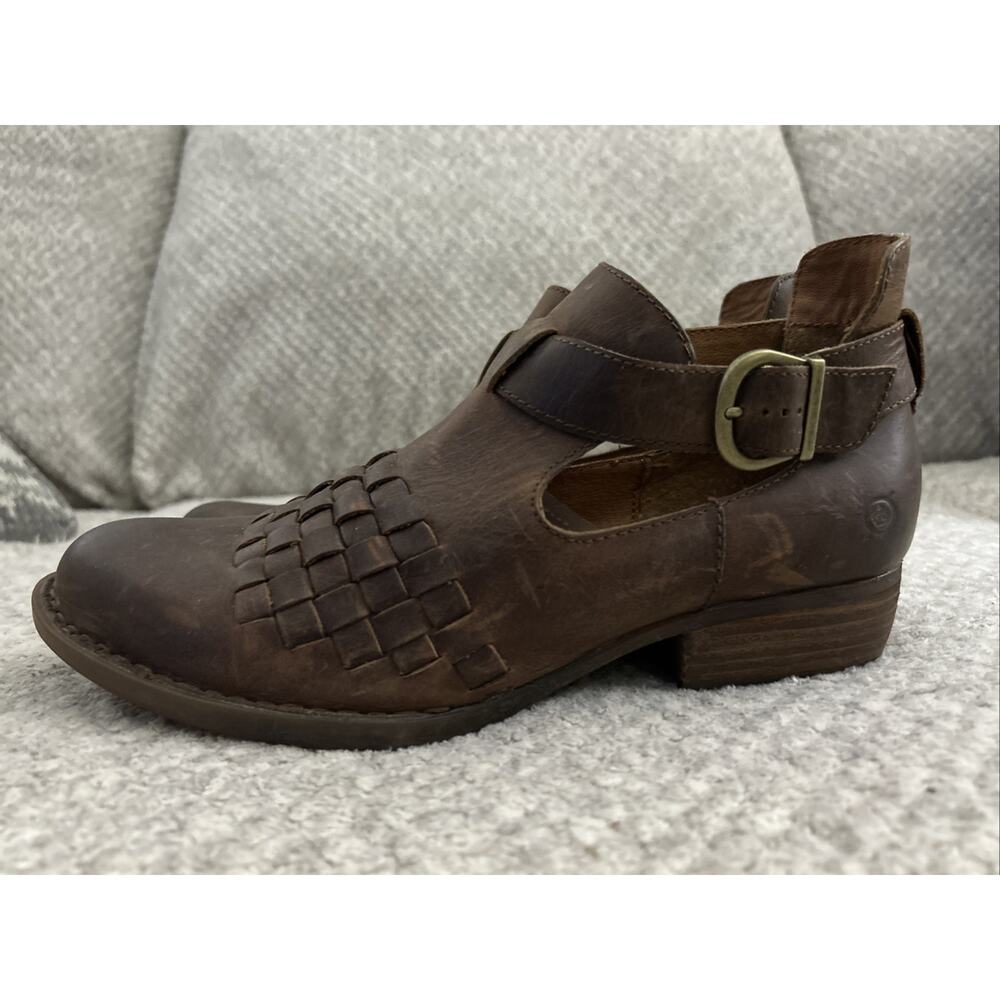 Born Womens Viveka Shoes Size 10M Brown Leather Woven Vamp Cutout Buckle Booties - Picture 4 of 12